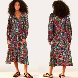 FARM RIO Tropical Garden Midi Dress - Floral Print - Multicolor - Size M
